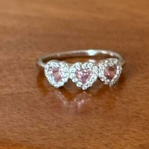 Pink heart silver ring